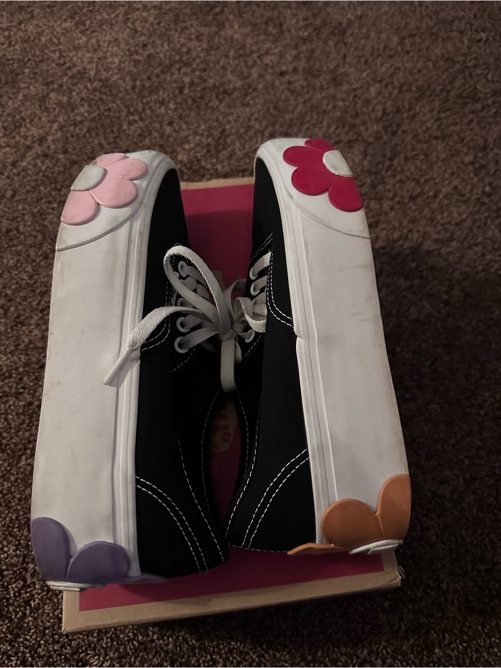 Vans Black Sneakers with Pink, Purple & Orange Flower Accents
